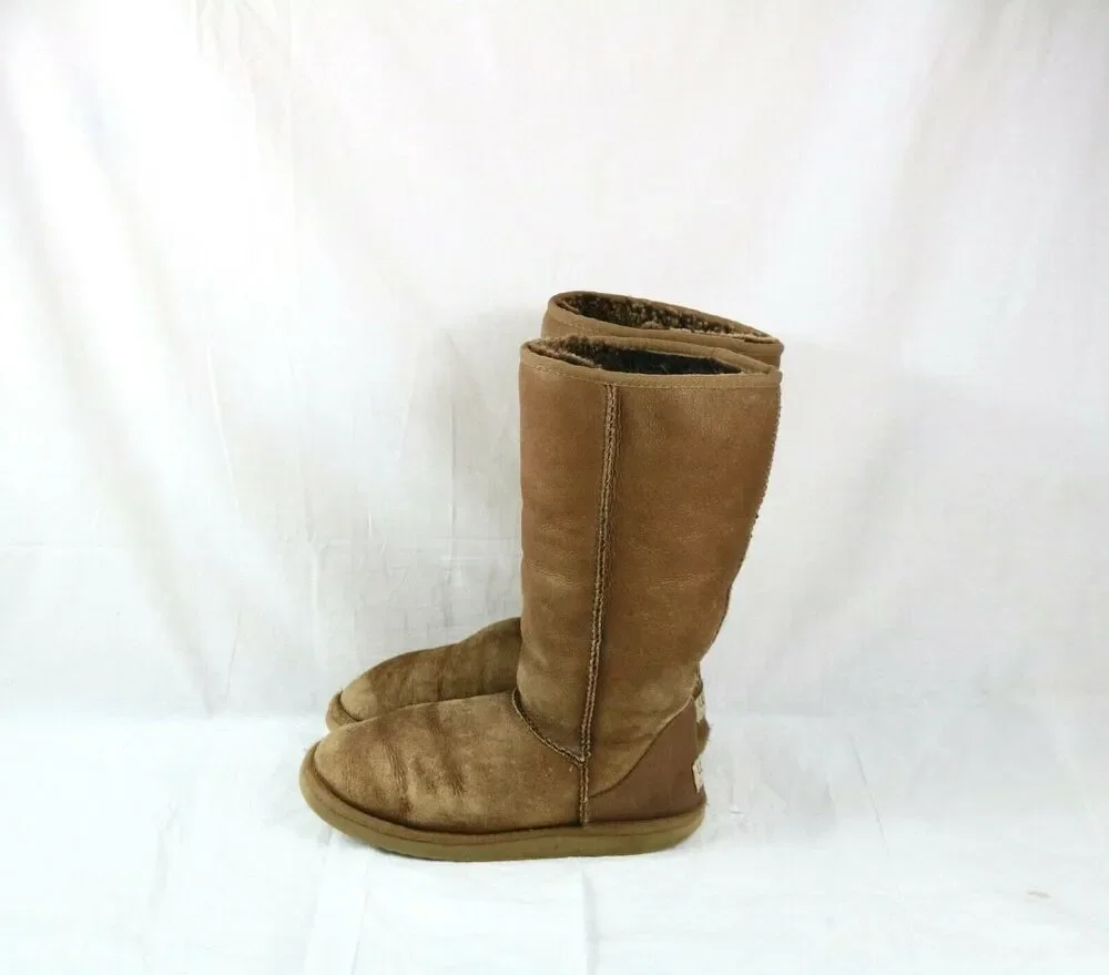 UGG Boots 8 Metallic Bronze Classic Tall Leather Sheepskin Lined Shoes 5823